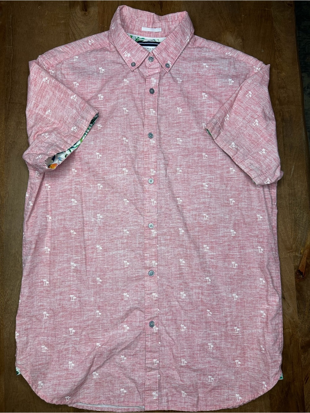 Denim & Flower Men's Short-Sleeve Button-Down Shirt in Coral Pink